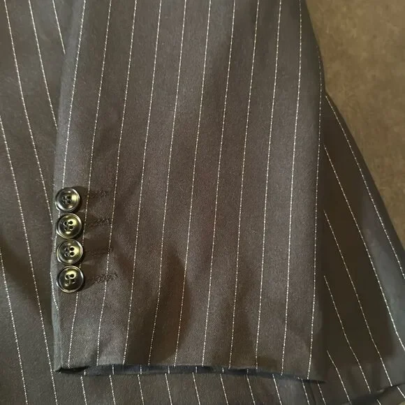 Men’s Black Pinstripe 3 Piece Suit 2 Button Closure Size 44 Jacket 40 Pants NEW